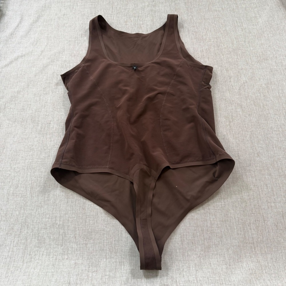 Pinsy Seamless Thong Bodysuit 3X High Neck Scoop Back Shapewear chocolate brown - Picture 6 of 8